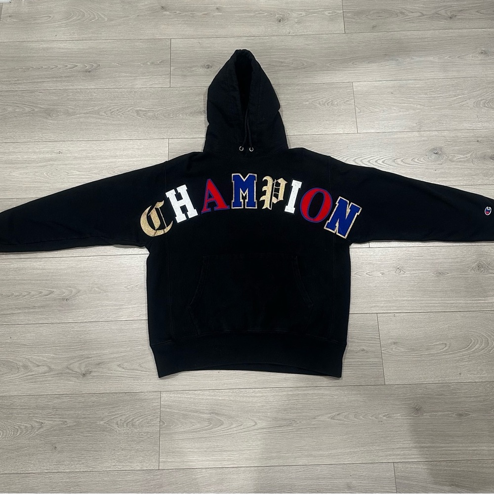 Champion Black Hoodie with Multicolor Logo